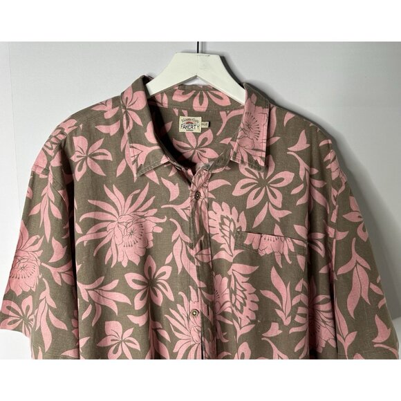 Faherty Mens Short Sleeve Button Up Shirt Floral Hawaiian Hemp Blend Beach - Picture 1 of 11
